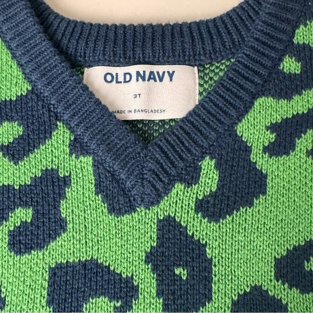 Old Navy Green and Blue Leopard Print Sleeveless V Front Sweater Vest  Sz 3T